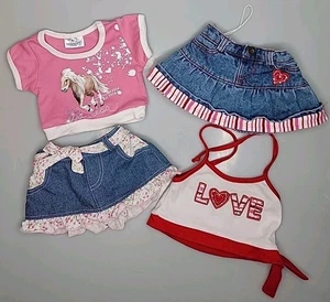 Build a Bear Girls Clothes 4 Piece Lot Shirts Jean Skirts LOVE BABW - Picture 1 of 2
