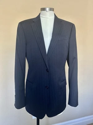 Armani Collezioni G-Line 40/41/42 Azul Rayas Lana Calce Ajustado Traje Chaqueta LEER Foto 1 de 4