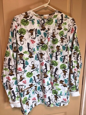 Uniform Advantage UA Scrubs Top Size M Scrub Top With Monkeys Long Sleeve - Image 1 of 4