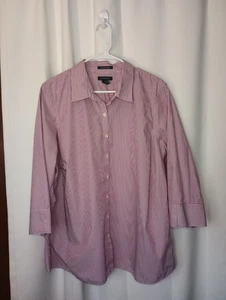 Lands End Womens Wrinkle Free Broadcloth Button Up Top 22W Pink Stripe Classic - Picture 1 of 7