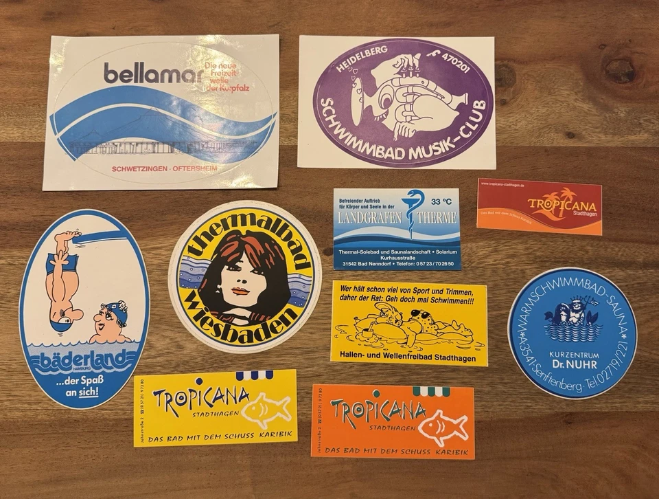 10 Aufkleber/Sticker Konvolut/Sammlung 80er/90er/2000er Jahre - „Schwimmbäder“ - Bild 1 von 1