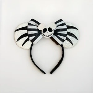 New Minnie Mouse ears headband Disney Disneyland Jack Skeleton Halloween Sequin - Picture 1 of 2