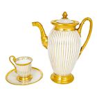 1830er Kaiserreich Altes Paris Porzellan Kaffeekanne, Demitasse Tasse und Untertasse, Feuillet