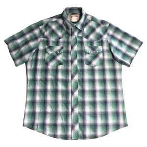 Wrangler Button Up Pearl Snap Plaid Shirt Short Sleeve Western Mens L Saw Tooth - Picture 1 of 7