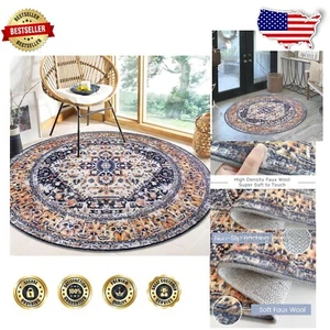 5 Ft Vintage Round Rug - Soft, Non-Slip Boho Circle Rug for Elegant Entryways - Picture 1 of 11