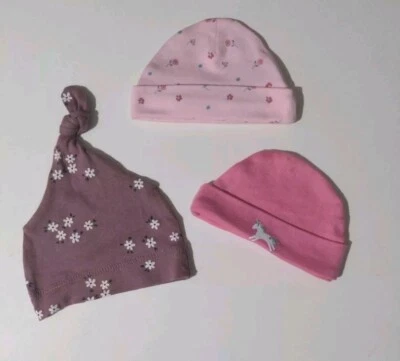Carter's Baby Girl Set of 3 Newborn Beanie Hats 0-6 Months - Image 1 of 4