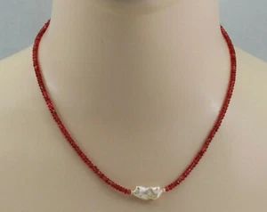 Cadena de espinela roja rondela facetada con perla Keshi en 46 cm de longitud - Imagen 1 de 2