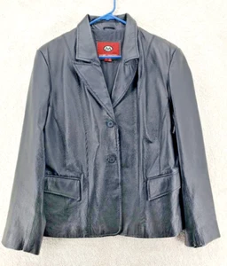 Marc Mattis Moto Women's Leather Jacket size XL Black Buttons Lined Peak Lapel - Picture 1 of 6
