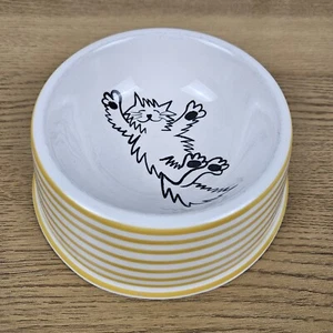 Whittard Of Chelsea Cat Bowl Yellow White Stripe Ceramic Pet Dishwasher Safe - Picture 1 of 13