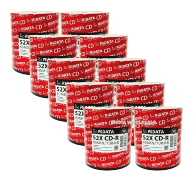 1000 RIDATA Blank 52X CD-R CDR Branded Logo 700MB Recordable Media Disc 10x100pk - Image 1 of 4