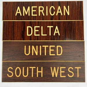 Lot 4 Airlines Ticket Counter Signs Airport Terminal Faux Woodgrain Original VTG - Picture 1 of 7