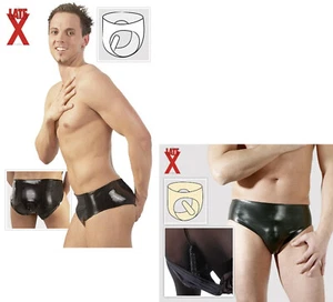 Slip Mutande Strap-On Indossabile in Latex Nero da Uomo con Dildo Anale Interno - Foto 1 di 5
