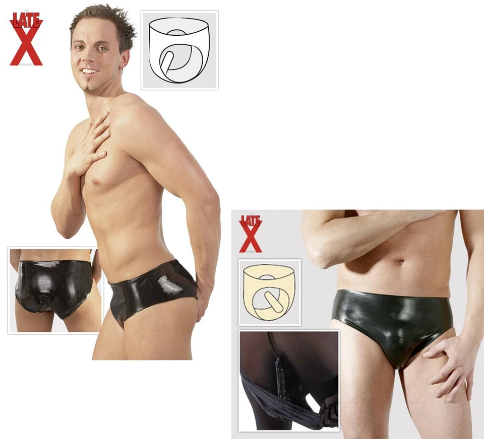 Late x Natural Latex Briefs Pants Anal dildo Inside Slip Pantaloni Latice