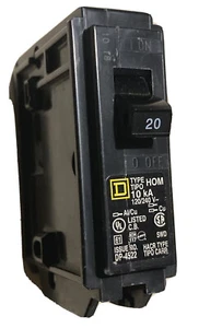 Square D HOM120 Circuit Breaker, 20A, 120/240V, 1P, USED - Picture 1 of 9