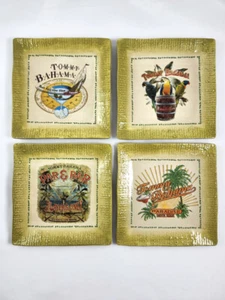 NEW Set of 4Tommy Bahama Square Snack Cocktail Plates for Tiki Bar - Picture 1 of 4