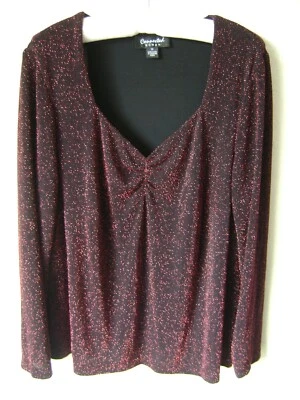 BLUSA MUJER CONECTADA PLUS 1X ELÁSTICA NEGRA ROJA BRILLO MANGA LARGA TÚNICA TOP Foto 1 de 4