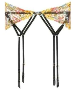 Victoria's Secret Dream Angels Floral Embroidered Garter Belt Black/Yellow 28-32 - Picture 1 of 3