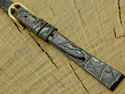 Correa de reloj de cocodrilo negro Stylecraft vintage de 9 mm nueva de colección con hebilla en tono dorado Foto 1 de 4