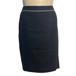 Neiman Marcus 16 Skirt 100% Linen Straight Black White Piping Trim Waist - Picture 1 of 7