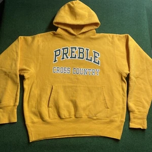 Vintage Hoodie Mens Large Yellow USA MADE Cross Country Reverse Weave Sweatshirt - Picture 1 of 6