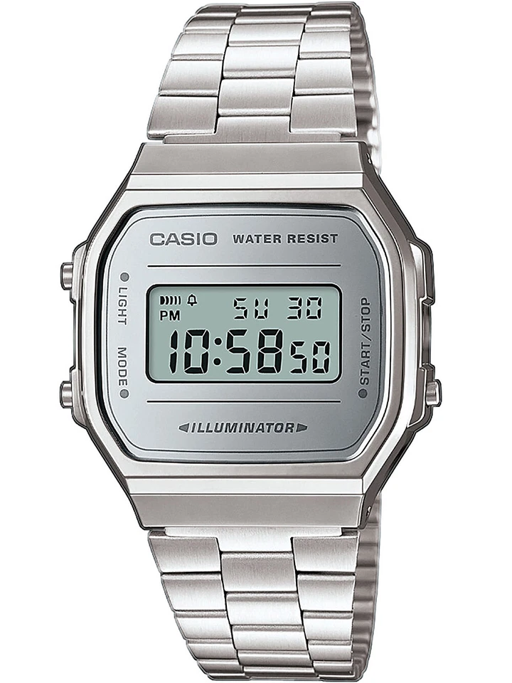 Casio Orologio Uomo Donna acciaio Vintage Digitale Silver A168wem-7df Retro