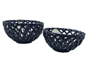 Cuencos de canasta de pan tejido celosía abierta manchada azul oscuro de cerámica Arlington - Imagen 1 de 6