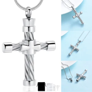 Cremation Cross Necklace for Ashes Stainless Steel Cross Urn Necklace Ash Holder - Picture 1 of 10