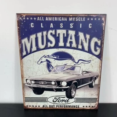 Ford Classic Mustang Muscle Car Metal Sign Garage Bar Man Cave 16” X 12.5” - Image 1 of 3