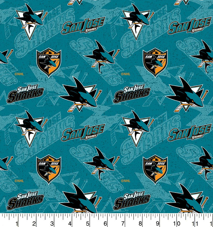 SYKEL San Jose Sharks Cotton Fabric Tone on Tone-NHL Cotton Fabric By The Yard