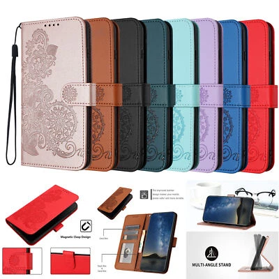 Embossed Flower Wallet Phone Case For Samsung Note 10 20 S9 S10 S20 S21 S22 S23 - Image 1 of 4