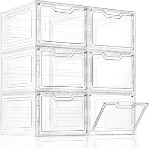 6 Pack Closet Organizers and Storage,Clear Stackable Plastic Storage Bins Lids - Picture 1 of 12