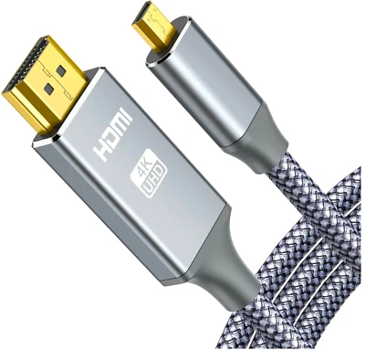 4K Micro HDMI to HDMI Cable Adapter 10FT, Micro HDMI Cable Nylon Braid - Image 1 of 4