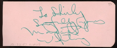 Margaret Whiting d2011 signed 2x5 autograph on 10-23-47 at Ciro's Night Club LA Cover
