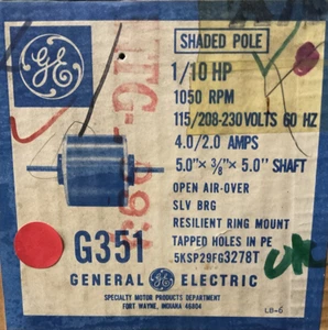 G351 GE 1/10 HP 1050 RPM 115/208-230V (5KSP29FG3278T) 4.0 AMPS SLV BRG   - Picture 1 of 2