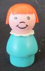 Vtg FISHER-PRICE Original Little People TURQUOISE GIRL w/RED BOB Wood /Plastic