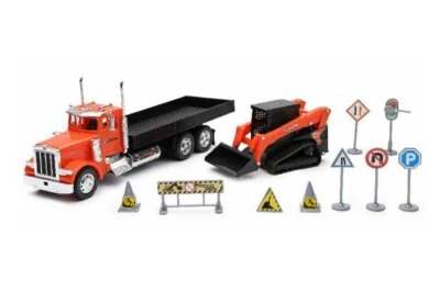PETERBILT 379 FLATBED W/ KUBOTA TRACK LOADER & ROAD SIGNS 1/32 scale DIECAST CAR - Image 1 of 3