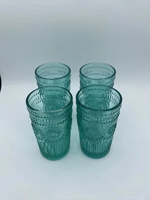 Pioneer Woman Set of 4 Adeline tumblers Turquoise pristine Embossed 16oz￼￼ - Image 1 of 4