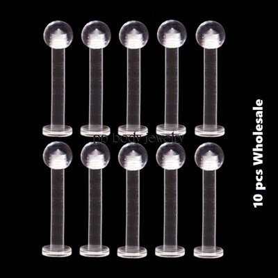 10 piezas. Lote al por mayor de anillo de lengua de acrílico transparente de 10G-5/8" con fondo plano Foto 1 de 3