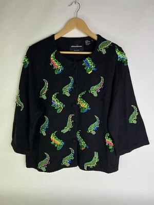 De Colección Michael Simon ALLIGATORS Mujer Talla 1X Cárdigan Suéter Perlas Cintas de Cuentas Foto 1 de 4