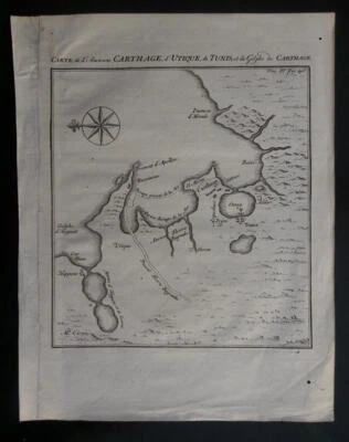 Arabia antique map sheet Carte Carthage Utique de Tunis Tunisia et Golphe 1700s - Image 1 of 2