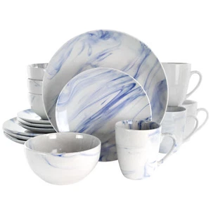 Elama Fine Marble 16 Piece Stoneware Dinnerware Set in Blue and White - Elegant - Picture 1 of 1