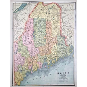 MAINE 1886 Antique Color Map - Cram's Atlas - Picture 1 of 2