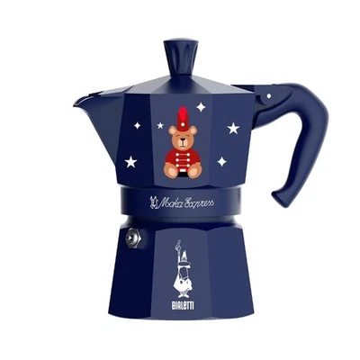 Bialetti Magico Ricordo Moka Express 3 Cups Teddy Bear Blue Christmas Range Pot - image 1 of 3
