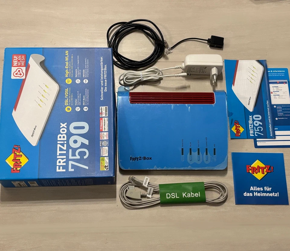 AVM FRITZ!Box 7590 WLAN DSL + Modem-Router - Weiß (20002784) mit Zubehör in OVP - Bild 1 von 1