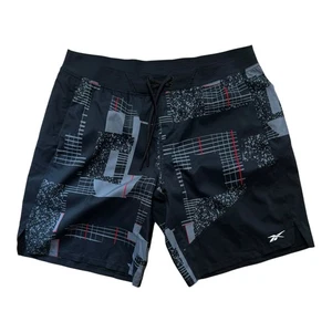 Schwarze Reebok Laufshorts Herren Größe Large grau Grafikdruck Speedwick - Bild 1 von 4