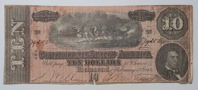 Billete de 10 dólares CSA de 1864 de los Estados Confederados de América/N4 Foto 1 de 2