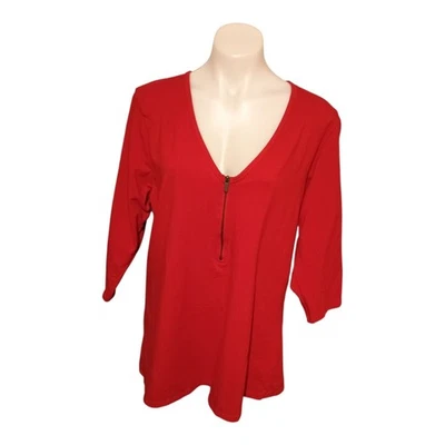 Torrid Mujer Rojo Negro Tono 1/4 Cremallera Manga 3/4 Largo Mezcla Algodón Talla 4X Foto 1 de 4