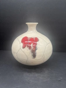 Vintage White Vessel With Abstract Red Image With Veins Running Throughout - Picture 1 of 8