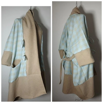  Handmade Luxury Kimono Duster Coat – Oversized Wool & Woven Plaid Design  - Image 1 of 4