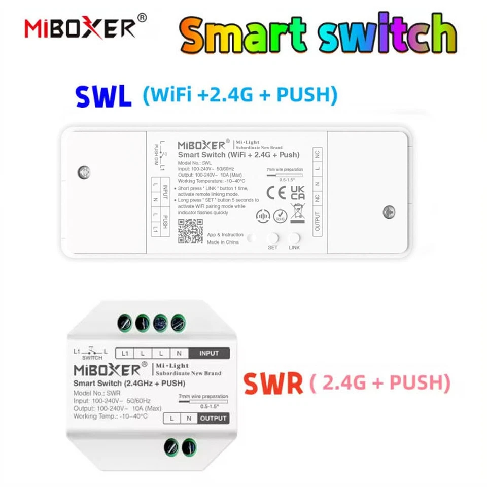 Miboxer SWL SWR Smart switch WiFi 2.4G remote controller PUSH LED lights 10A AC  - Image 1 of 1